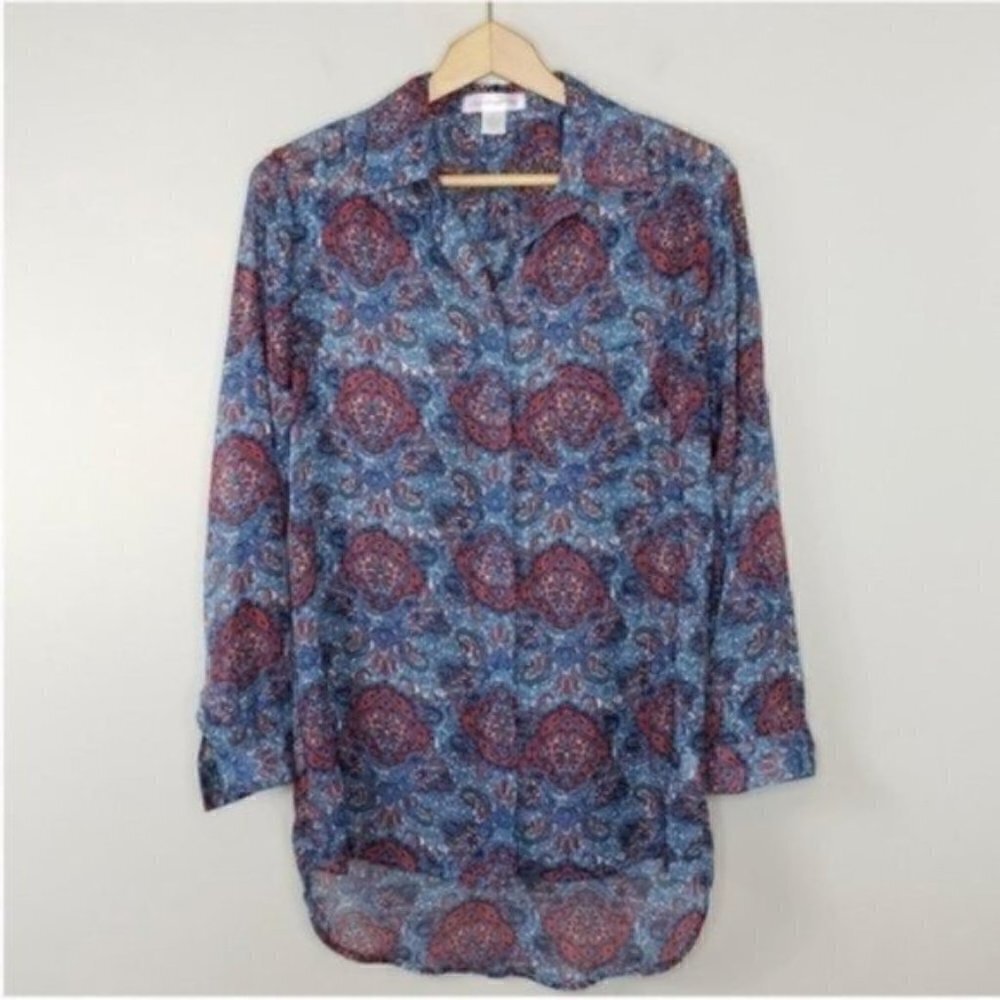 Band of Gypsies Boho Paisley Print Semi-sheer Blouse Size Small